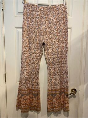Arnhem Peach Multi Floral Border-Print Flare Pants